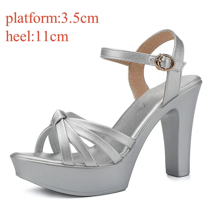 11cm 13cm  Elegant Patent Leather Sandals Women's Platform Shoes Summer 2025 Block High Heels Sandals for Party Model Dress