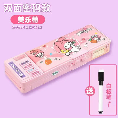 Cartoon kuromi My melody Cinnamoroll password lock multifunctional stationery box kawaii pencil case school supplies wholesale