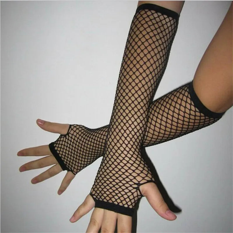 Stylish Long Black Fishnet Gloves Womens Fingerless Gloves Girls Dance Gothic Punk Rock Costume Fancy Gloves Summer Arm Warmer