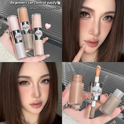 Double-head Liquid Matte Contour Highlighter Glimmer Natural Bronzer Contouring Stick Waterproof Gray Brown Nose Shadow Makeup