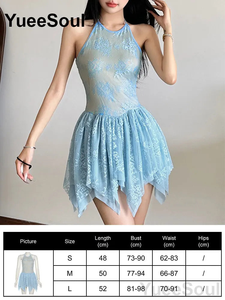 Blue Mini Dress Summer Sleeveless Slim Sexy Women Dresses 2025 New Sweet Cute Evening Party Casual High Street Y2K Dress