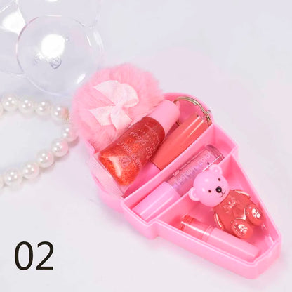 Cute Ice Cream Bear Lip Gloss Set Keychain Lip Gloss Waterproof Longlasting Girls Lips Makeup