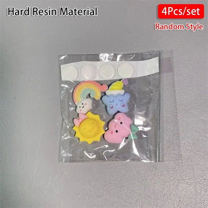 4Pcs/Pack DIY Decoration Water Cup Stickers Hard Resin Soft Rubber Toy Accessories 3D Cartoon Sticker Refrigerator Random Style