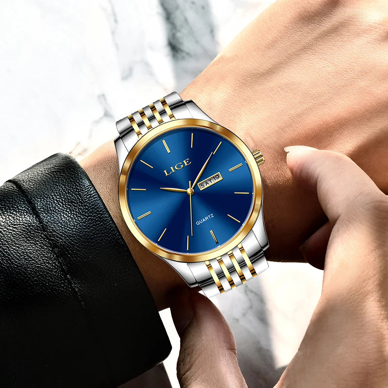 LIGE Top Brand Quartz Watches For Men Fashion Business Luxury Mens Watch Waterproof Date Steel Strap Wristwatches Reloj Hombre