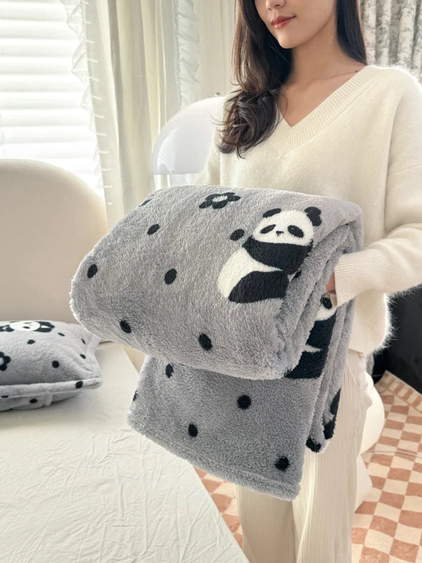 Panda Printed Fluffy Blanket for Beds Single/Queen/King Plush Fleece Plaids for Sofa Soft Warm Thow Blanket for Winter