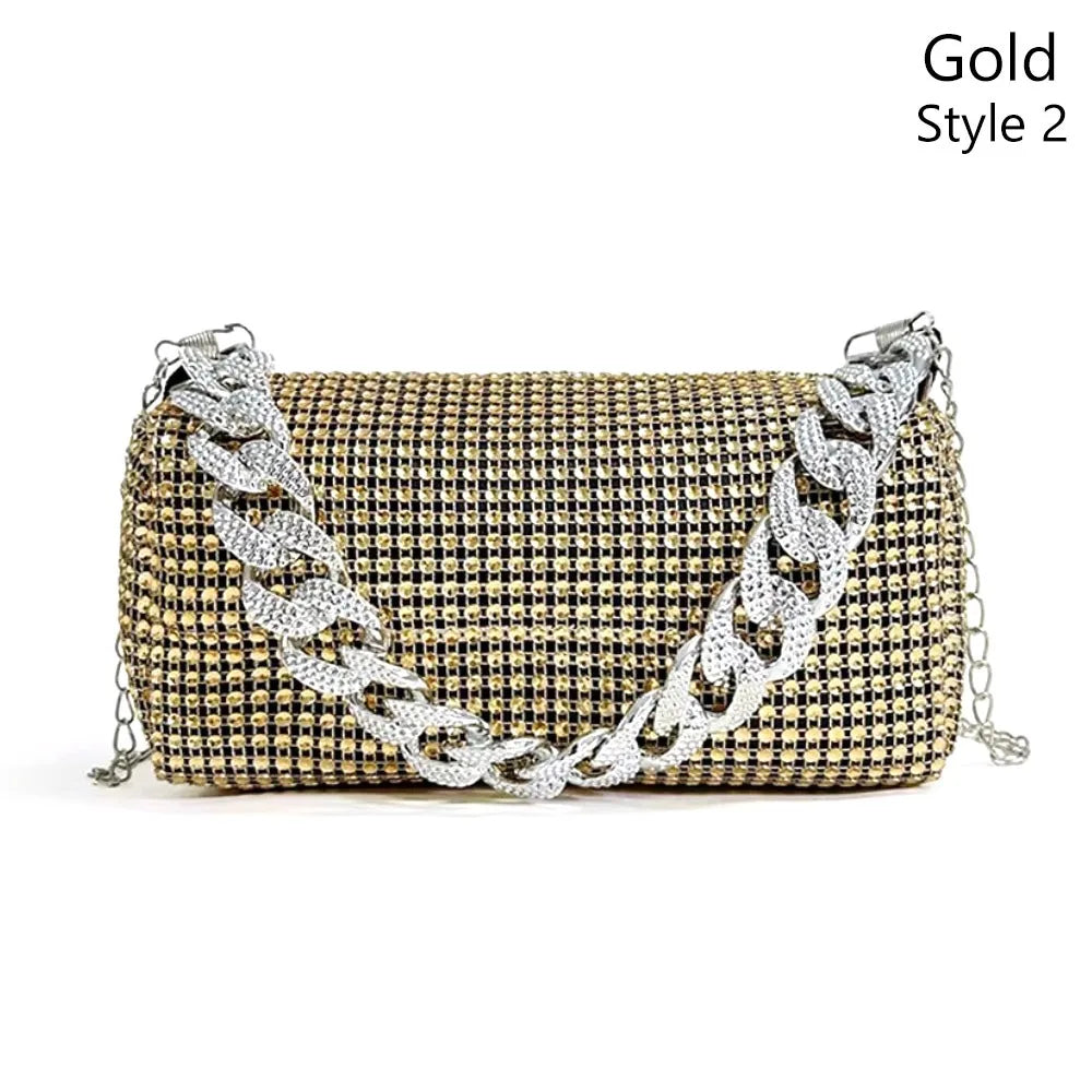 All Diamond Design Shoulder Bag Personalized Color Sparkling Bucket Bag Thick Chain Wedding Accessory Underarm Bag