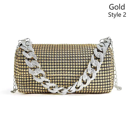 All Diamond Design Shoulder Bag Personalized Color Sparkling Bucket Bag Thick Chain Wedding Accessory Underarm Bag