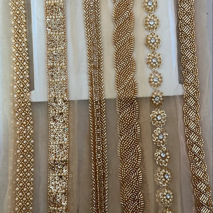 90cm Pearl Beaded Lace Trim Ribbon Garment Decoration Applique Trimming Gold Sequin Tape DIY Sewing Fabric Material Accessories