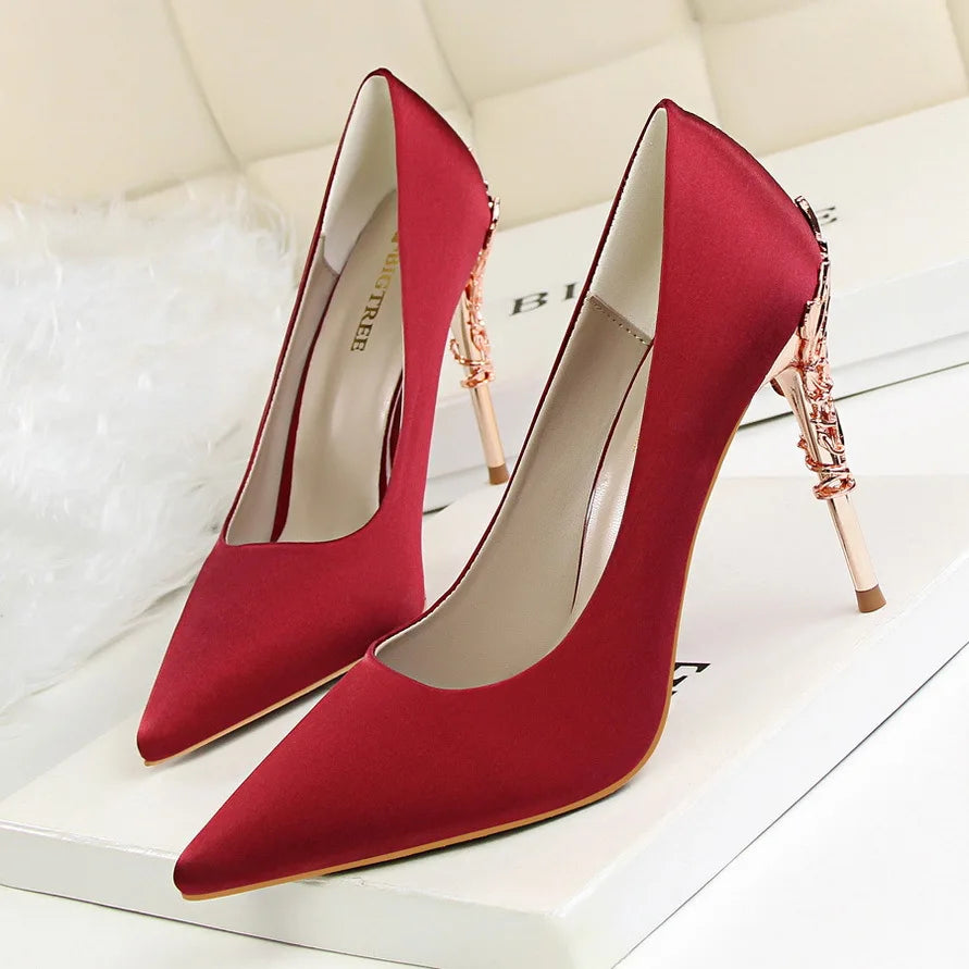 9219-2 Style Women Fashion Shoes Pure Color Leather High Heels Low Heels Medium Capsule Korean Style Spring Autumn
