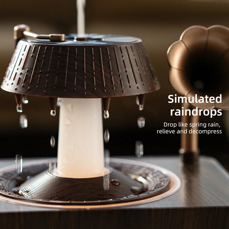 Rotating Raindrop Humidifier Retro Record Player Design Soothing White Noise Music Ideal For Home Decor And Christmas Gifts
