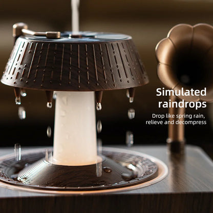Rotating Raindrop Humidifier Retro Record Player Design Soothing White Noise Music Ideal For Home Decor And Christmas Gifts
