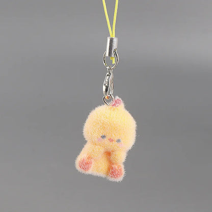 Cute Plush 3D Cat Keychain Creative Flocking Animal Pendant Bag Phone Lanyard Hanging Keycord Charm Keychain DIY Accessories