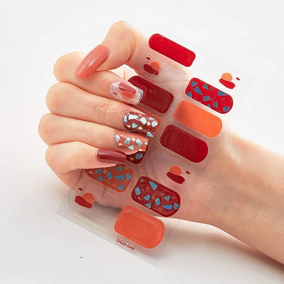 16Tips Nude Semi-Cured Gel Nail Wraps Sticker Long-Lasting UV LED Lamp French Nail Decal Full Cover Waterproof Semi-Cured Sticke