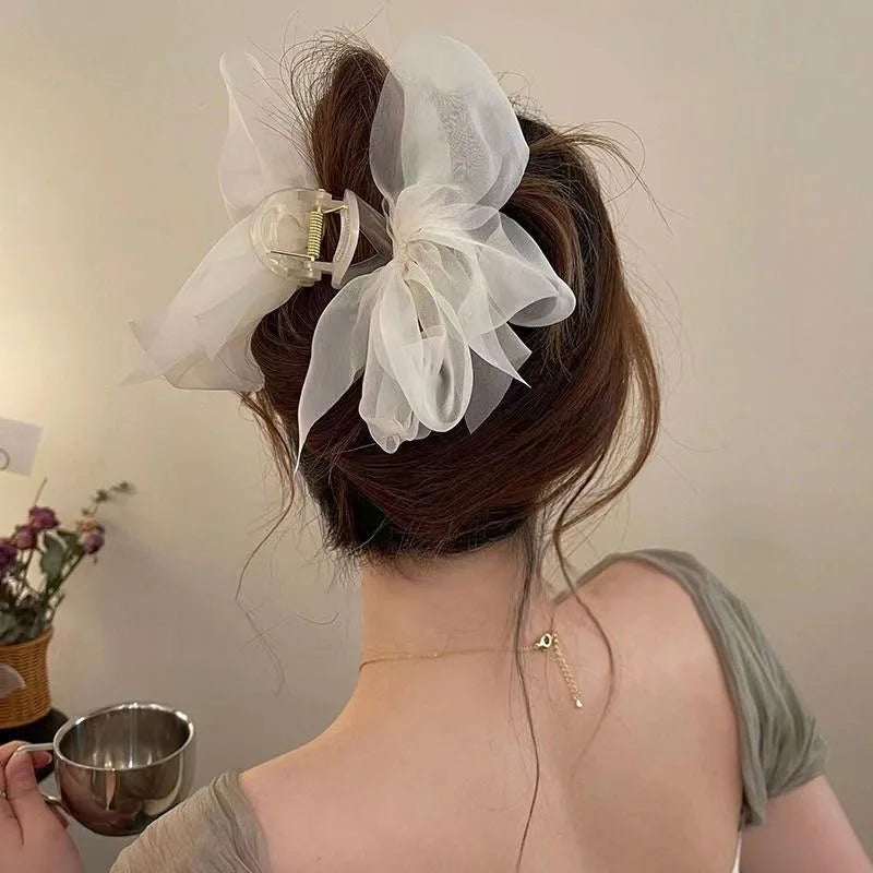New Mesh Bow Grip Clip Female Ponytail Braid Hair Claw Clip Elegant Girl Hair Clip Hair Accessories Gift Headdress