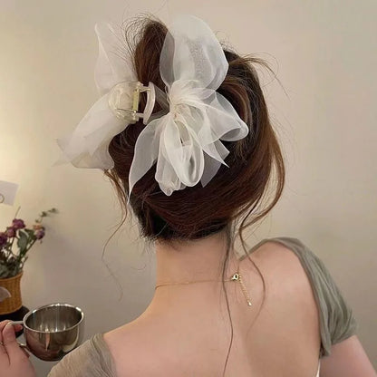 New Mesh Bow Grip Clip Female Ponytail Braid Hair Claw Clip Elegant Girl Hair Clip Hair Accessories Gift Headdress