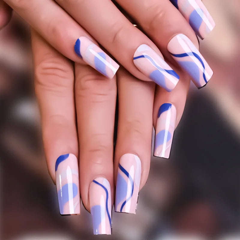 Luxury Designed Reusable Pink Nude False Nails Short Custom Acrylic Press On Nails Artificial Nails With Glue For Woman And Girl