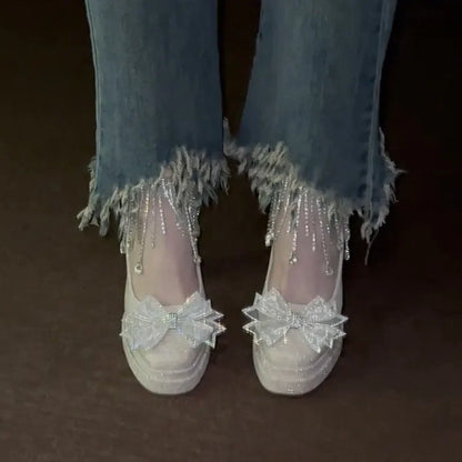 Silver Stunning Block Heels Mary Jane Shoes