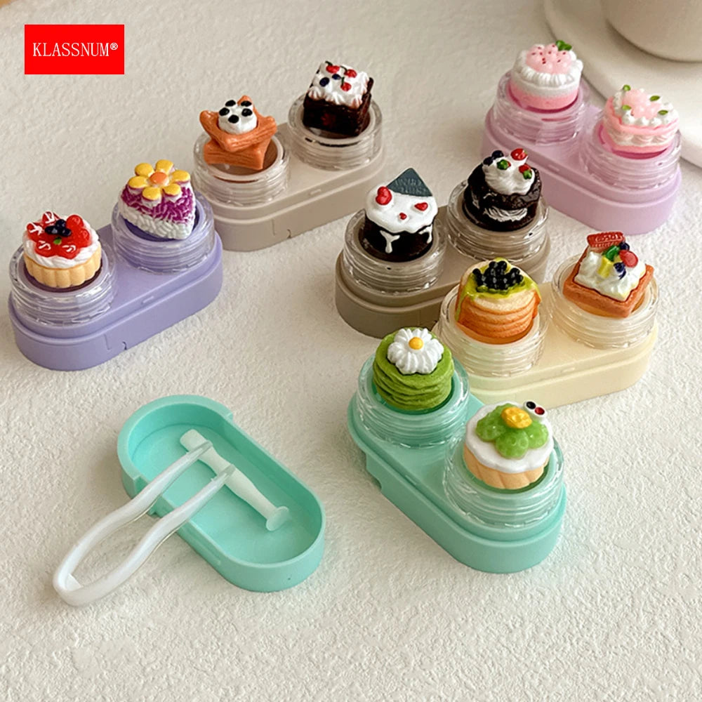 KLASSNUM Portable Cute Cartoon Contact Lens Case Drawer Design Color Contact Lenses Box Container Storage Case Travel Accessory