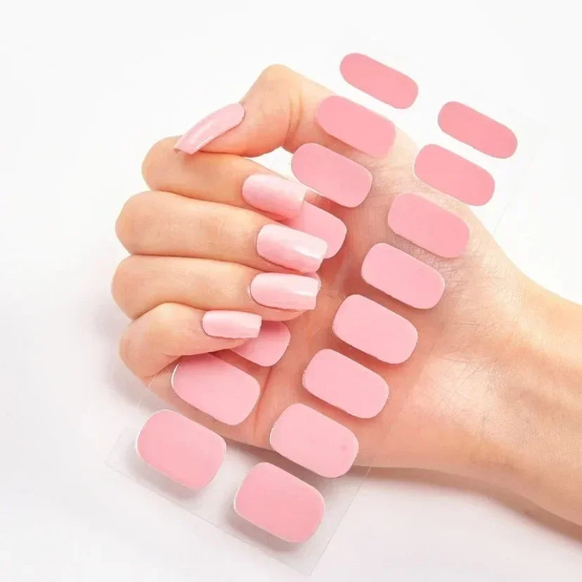 Semi Cured Gel Nail Sticker Pure Color UV LED Lamp Covered Waterproof Full Adhesive Long Self Nail Decals Manicure Lasting