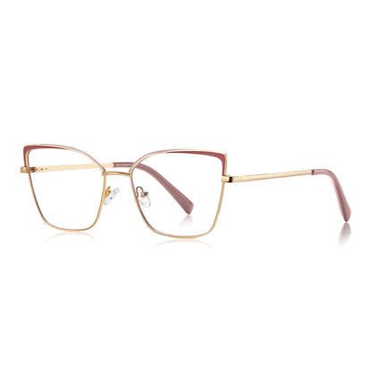 0 -0.5 -0.75 To -6.0 Pink Gold Frame Cat Eye Minus Myopia Glasses Women 1.56 Aspheric Anti Blue Light Prescription Spectacles