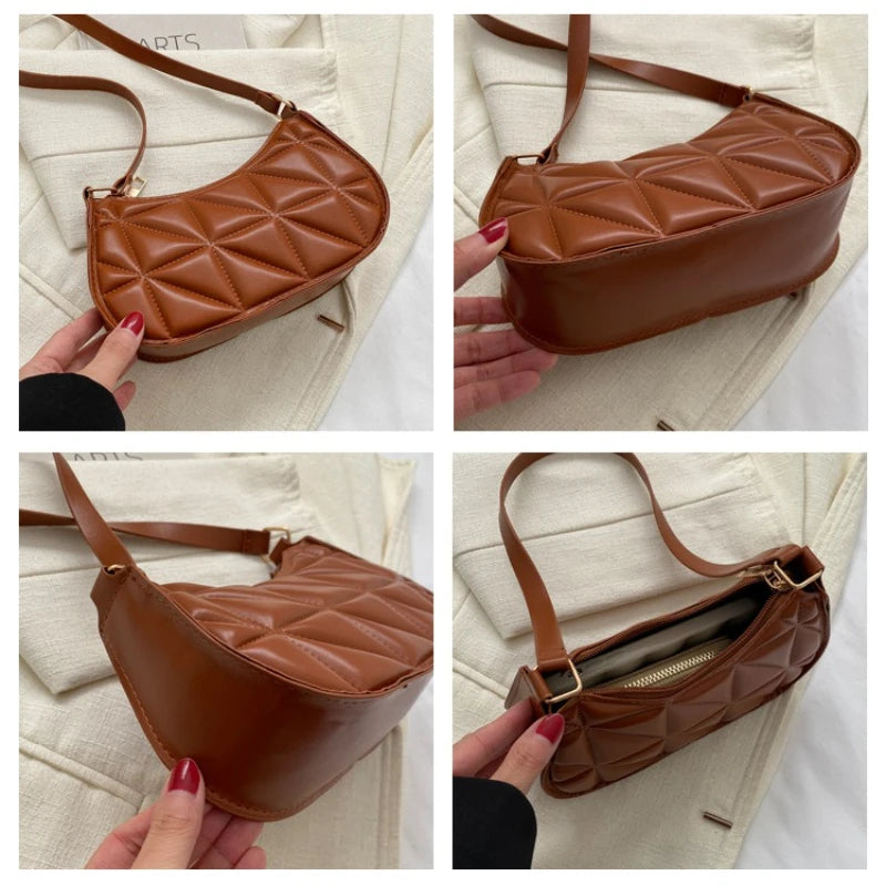 New Solid Color Casual Women's Handbags Shoulder Bag with Niche Retro Design Fashionable and Trendy Leather Crossbody Bags