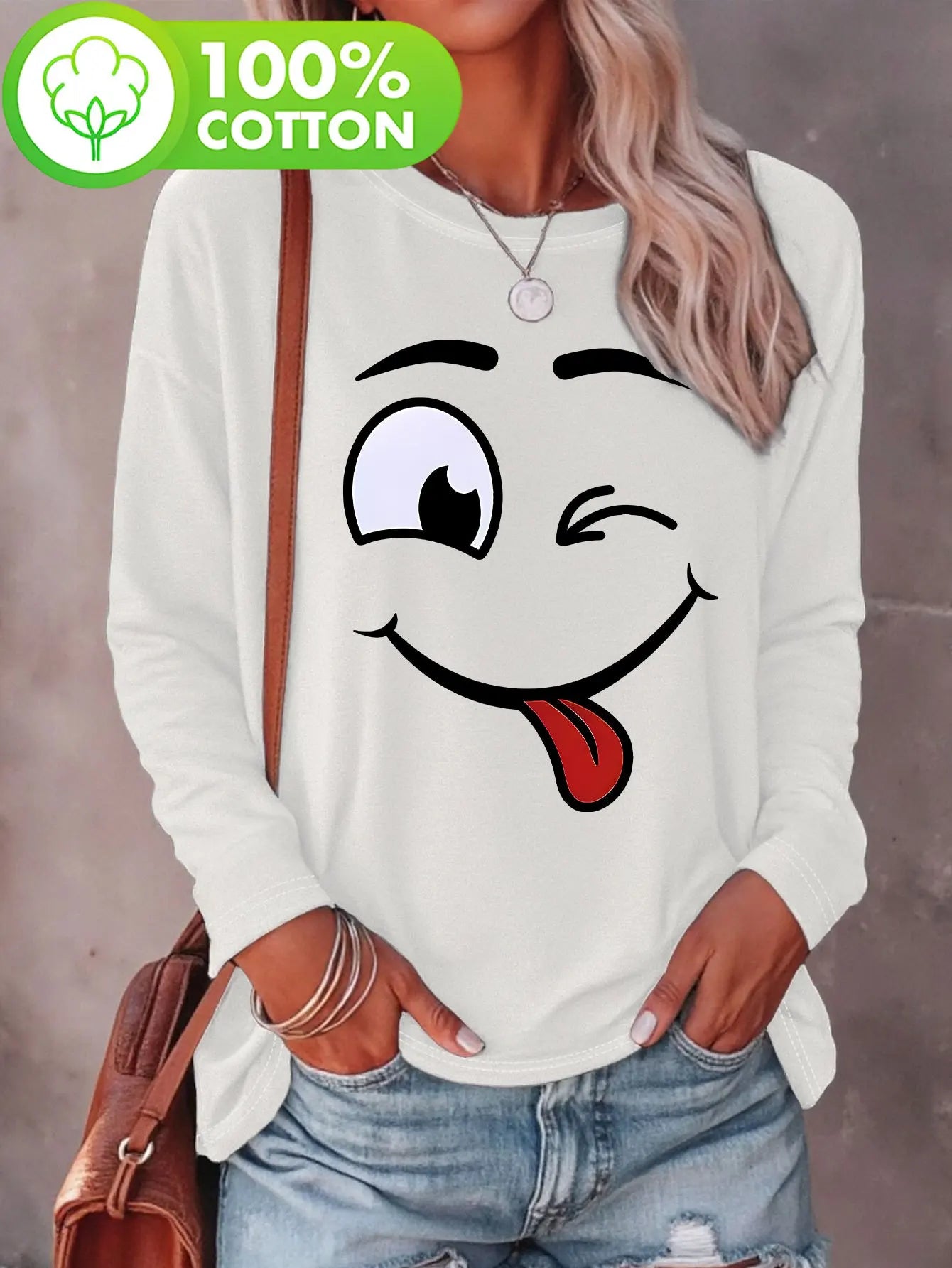 Heart Love Print Crew Neck T shirt Casual Autumn winter top women's long sleeved T-shirt loose comfortable black  white
