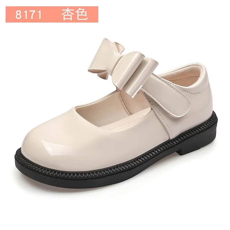 Children's Leather Shoes 2023 New Bow Girl Princess Shoes Soft Sole Casual Student Black Performance Shoes
