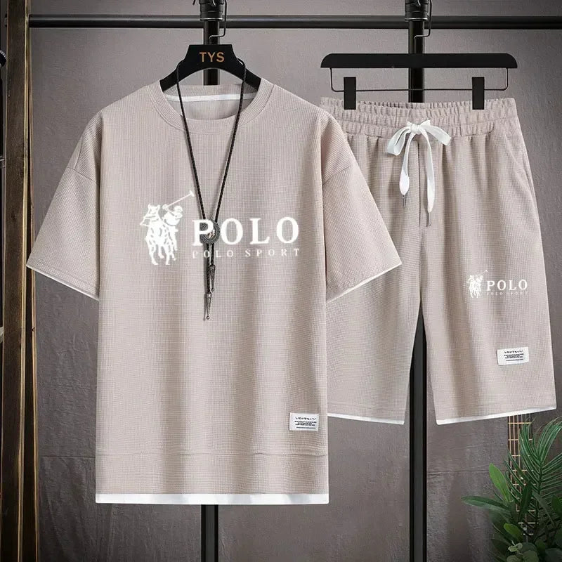 2026 Men's Short-sleeved T-shirt + Sports Shorts Two-piece Summer Fashion Breathable Fitness Casual Jogging Set Short Sleeve Two