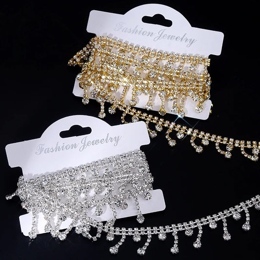 Ducrystal 40-90CMYard Glitter Crystal Pendant Trim Chain Glass Rhinestone Crystal Tassels Claw Chain DIY ,Garment,Shoes,Dress