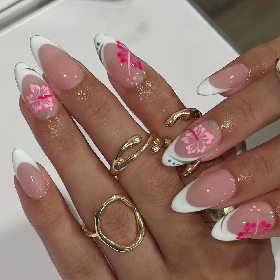 24PCS stiletto false nail tips Mid-length Gradients press on nails wearable full cover fashion false fingernails patch for girls