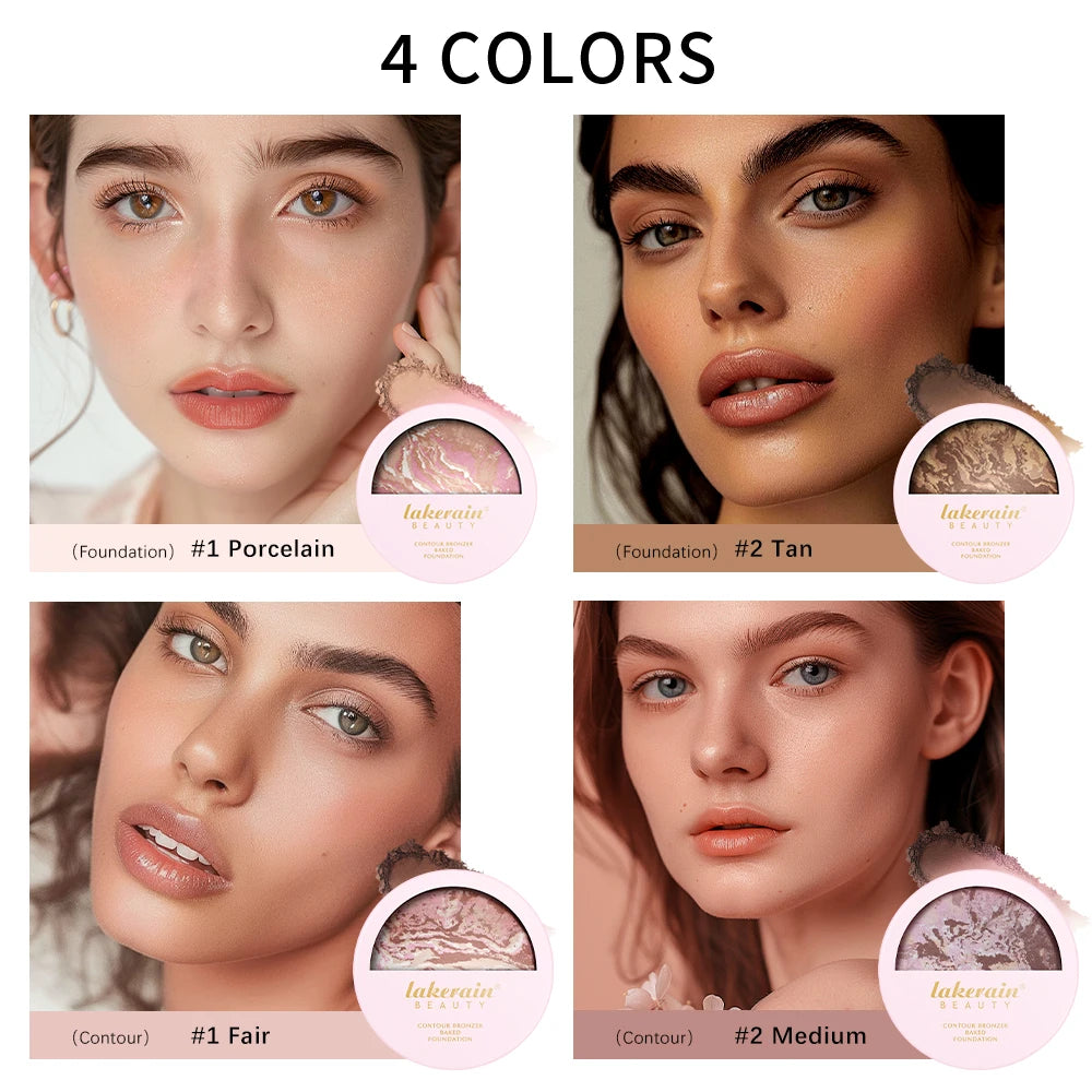 Baked Powder Foundation Oil Control Setting Makeup Pressed Powder Cake Bronzer Glow Face Contouring Shimmer Contour