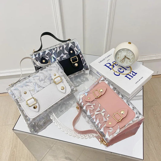 Fashionable Urban Simple Style Handbag Lock Buckle Print Single Shoulder Crossbody Bag Small Square Bag Spring 2025 PU Material