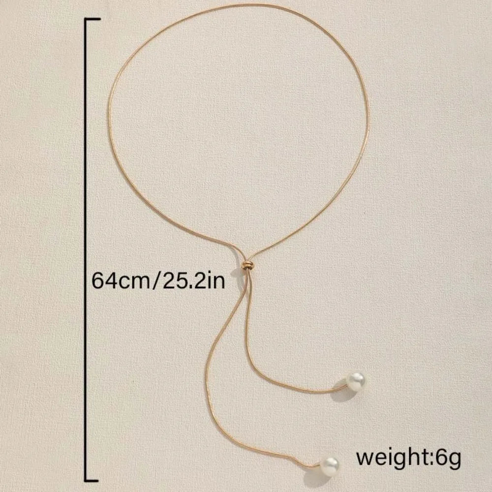 Minimalist Temperament Long Pull-out Adjustable Pearl Tassel Pendant Y-shaped Chain Necklace for Women Collar Chain Jewelry Gift