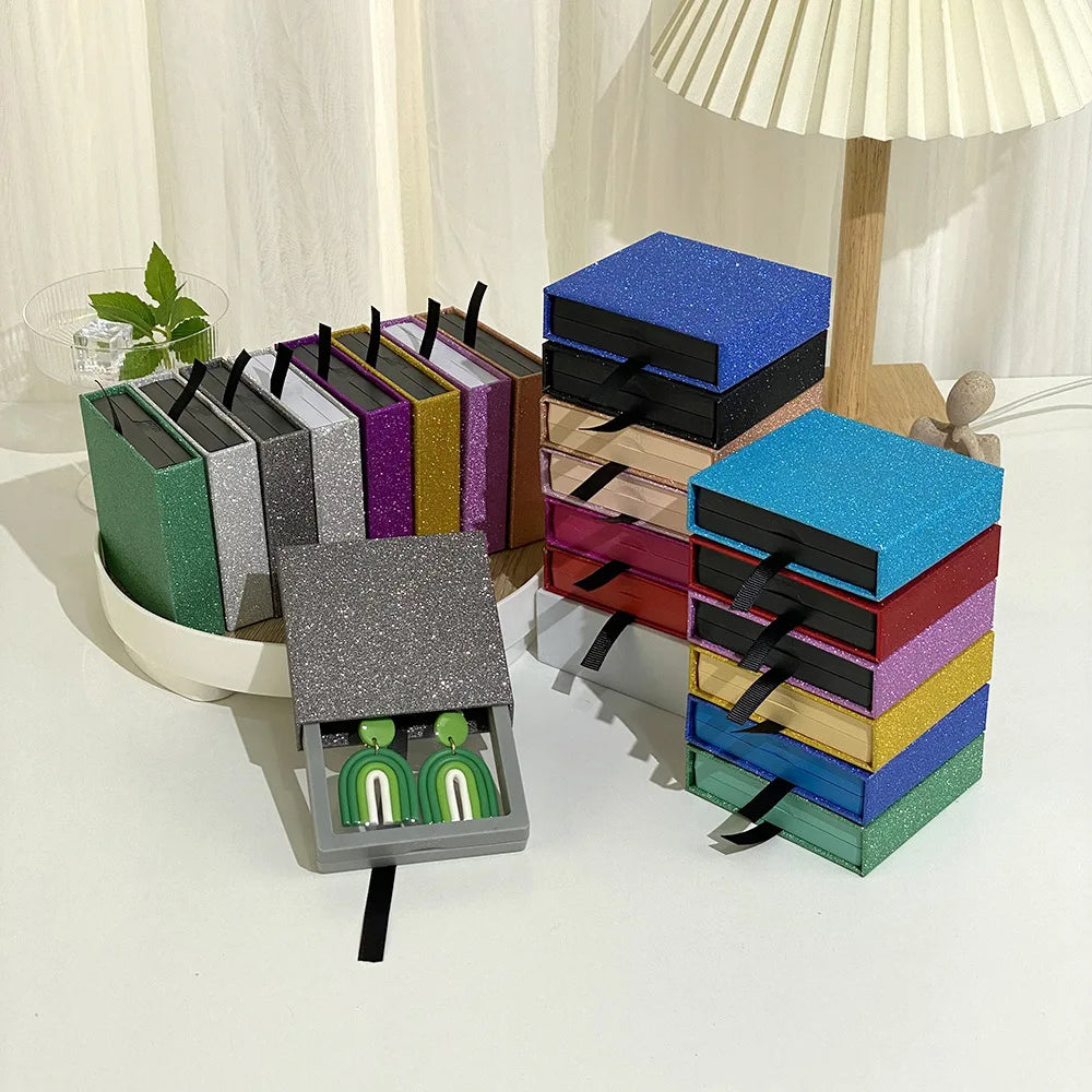 Colourful Glitter Jewellery Box Travel Jewelry Packaging Boxes Fashion Drawer Jewelry Display Box Earrings Gift Organizer Case