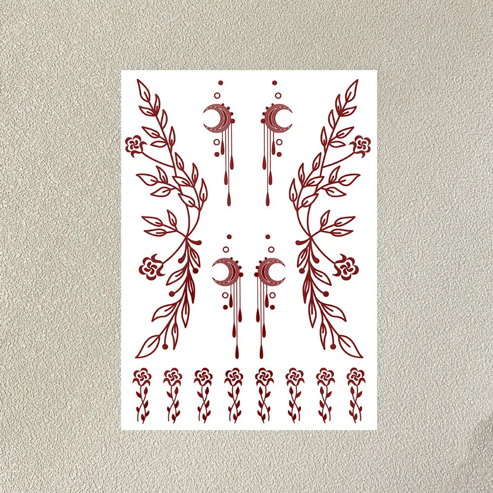 Waterproof Henna Tattoo Stickers for Women Flower Instant Fake Tattoo for Hand Temporary Tattoos for Wedding Party Festival