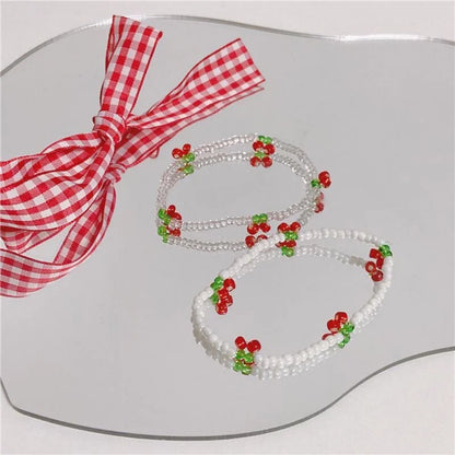 1PC Summer Niche Fresh White Crystal Beaded Bracelet Hand-woven Stylish Simplicity Cherry Bracelet Jewelry Girls Party Gifts