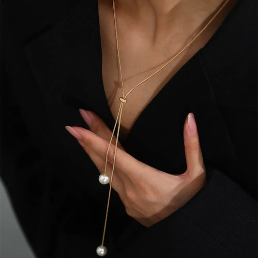 Minimalist Temperament Long Pull-out Adjustable Pearl Tassel Pendant Y-shaped Chain Necklace for Women Collar Chain Jewelry Gift