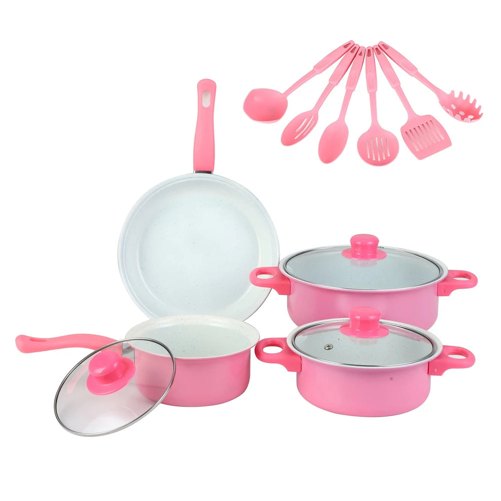 13pcs Non-Stick Cookware Set Soup Pot Frying Pan and Milk Pot Premium Milk Pot Maifan Stone Frying Pan Coating Kitchen Utensil
