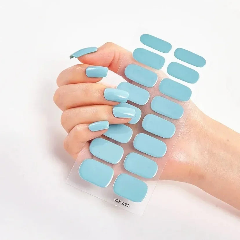 16Tips Nude Semi-Cured Gel Nail Wraps Sticker Long-Lasting UV LED Lamp French Nail Decal Full Cover Waterproof Semi-Cured Sticke