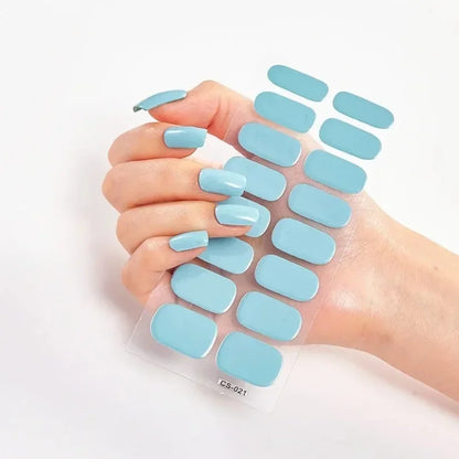 16Tips Nude Semi-Cured Gel Nail Wraps Sticker Long-Lasting UV LED Lamp French Nail Decal Full Cover Waterproof Semi-Cured Sticke