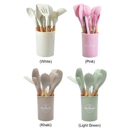 12Pcs Kitchen Utensil Set Heat-Resistant Cookware with Holder Non-Stick Spatula Set Spatula Spoon Brush Whisk for Home Kitchen