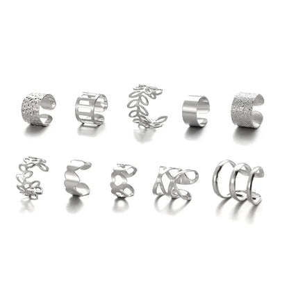 10 Pcs Leaves Clip Earrings for Women Rose Gold Color Creative Simple C Ear Cuff Non-Piercing Ear Clips Set Trend Jewelry Gift