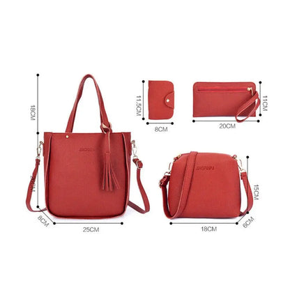 4Pcs/Set New High Capacity Crossbody Bag Leather Handbag Shoulder Bag Wallet Purses Portable Women Girls Fashion Casual Bag