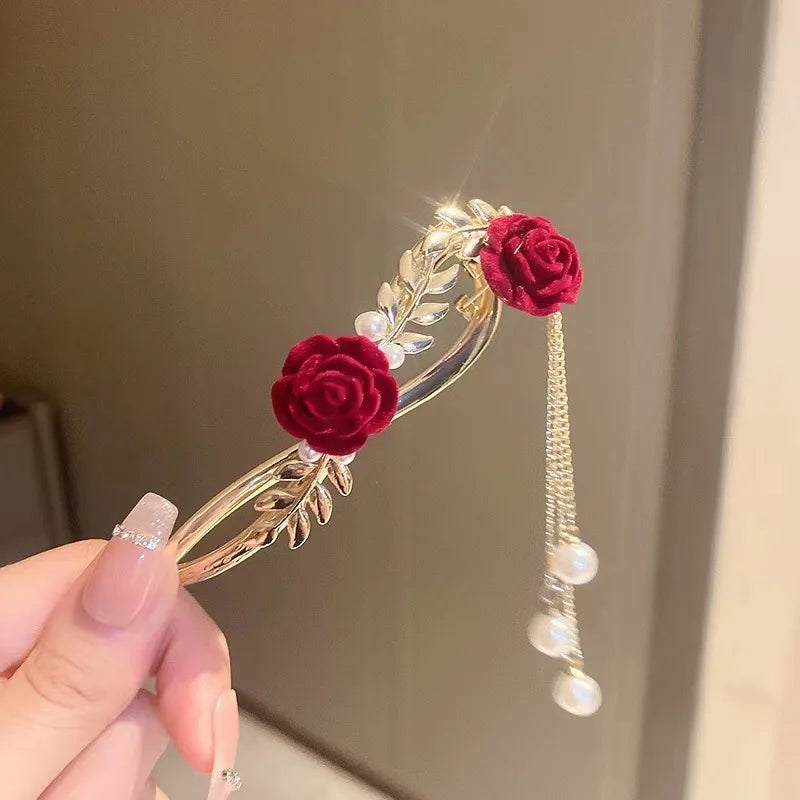 Delicate Tassels Rose Flower Alloy Hairpins for Women Girls Charm Retro Hair Clip New Hair Women's Accessories Gifts