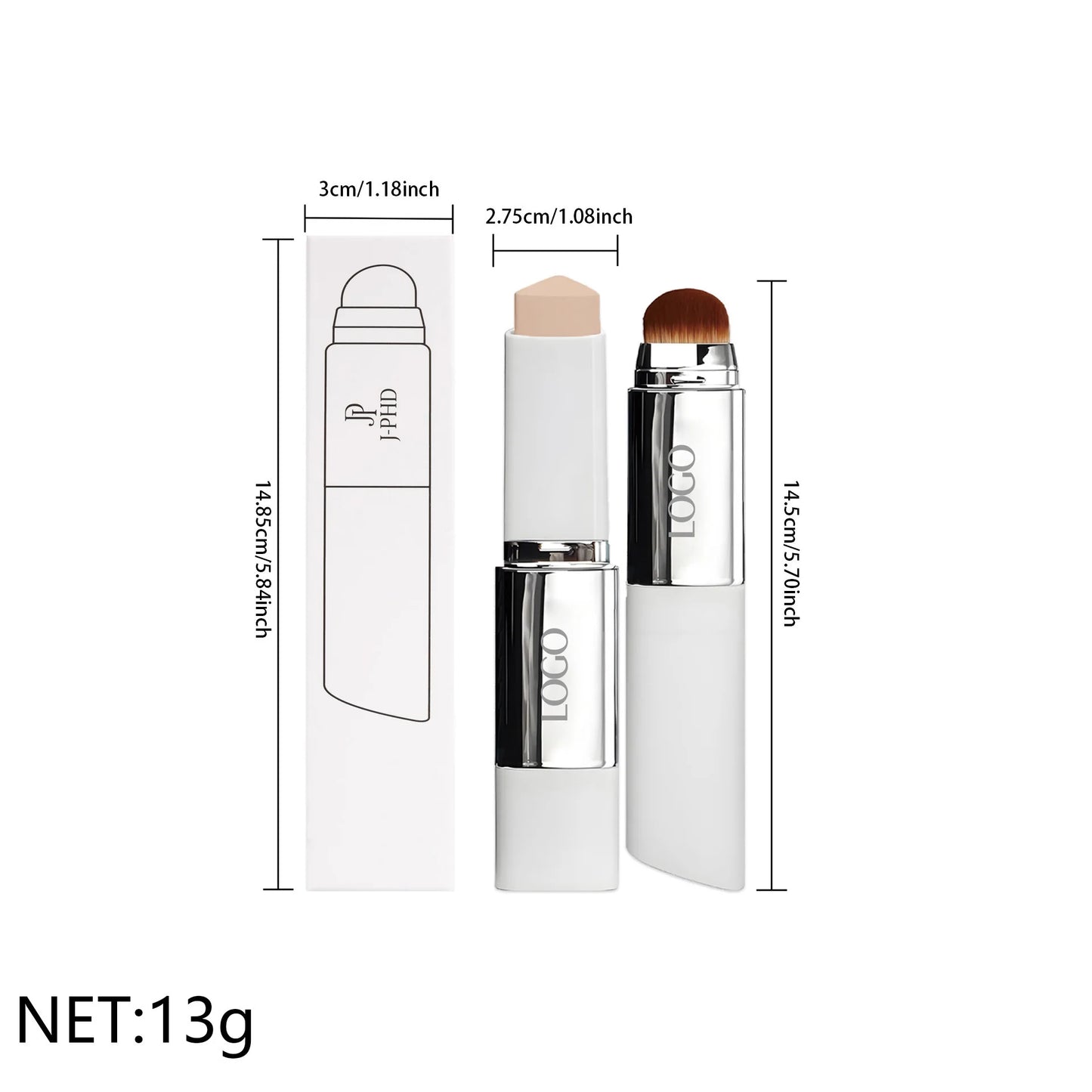 Two-in-one Brush Foundation Stick 13g, Double-head Lightweight and Smooth Concealer Foundation Lotion
