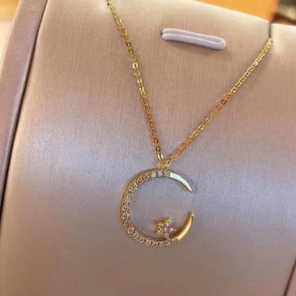 Shiny Star Moon Pendant Necklace, Women's Sparkling Exquisite Clavicle Chain, Unique Design Luxury Jewelry Gift for Girlfriend