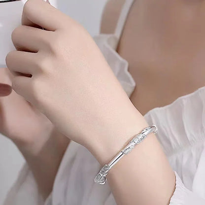 Silver Women's Full-blown Flowers Bracelet Delicate Open Adjustable Bracelet Solid Bracelets Fashion Jewelry Pulseras Hombre