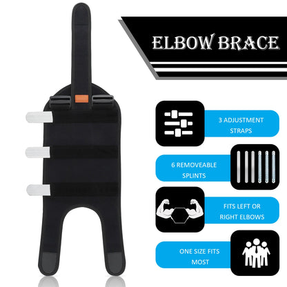 1PC Adjustable Elbow Brace with Removable Splints - Sports Hand Protector Compression Breathable Sports Elbow Orthotics Band Pad