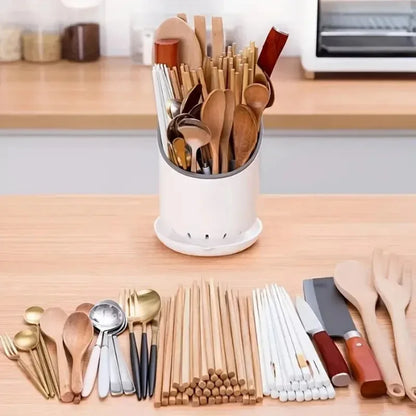 Chopstick Storage Tube with Drain Tray Tableware Organizer Kitchen Utensil Holder