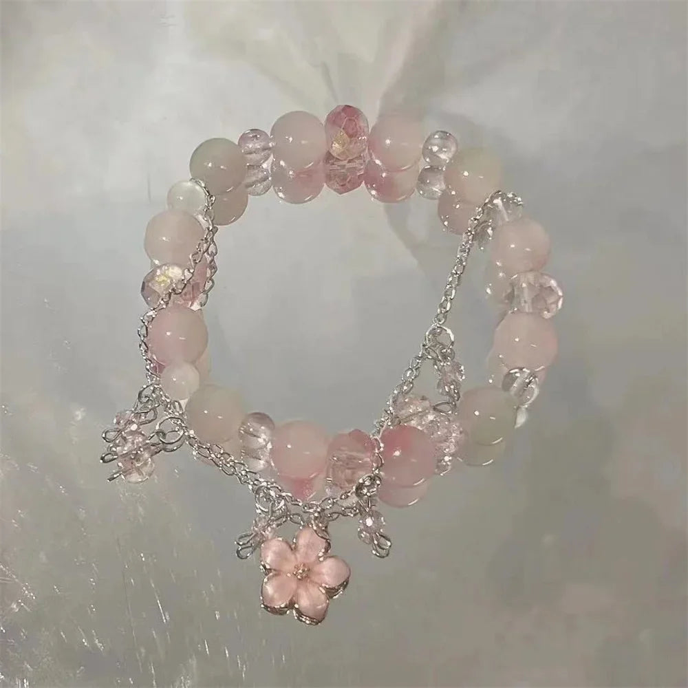 Crystal Niche Design Star Chain Tassel Bracelet for Women Fantasy Blue Beads Elastic Rope Bracelet Best Friend Jewelry Gifts